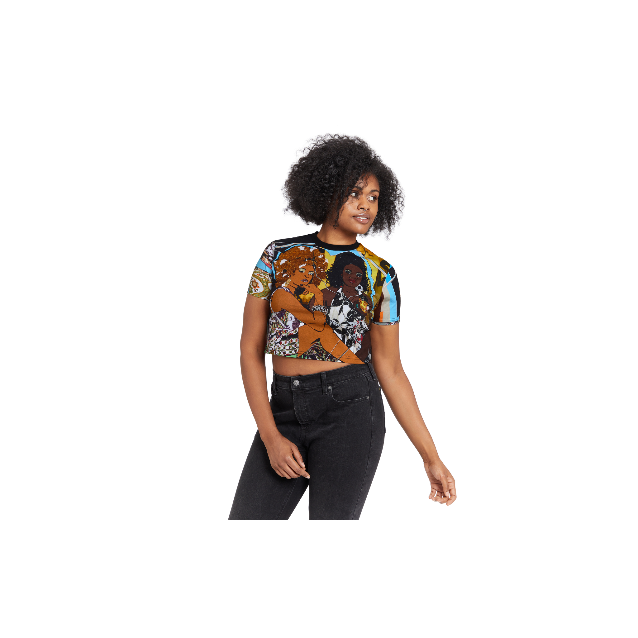 Mickalene Thomas “Trois Femme Noir” All-Over Print Cropped T-shirt