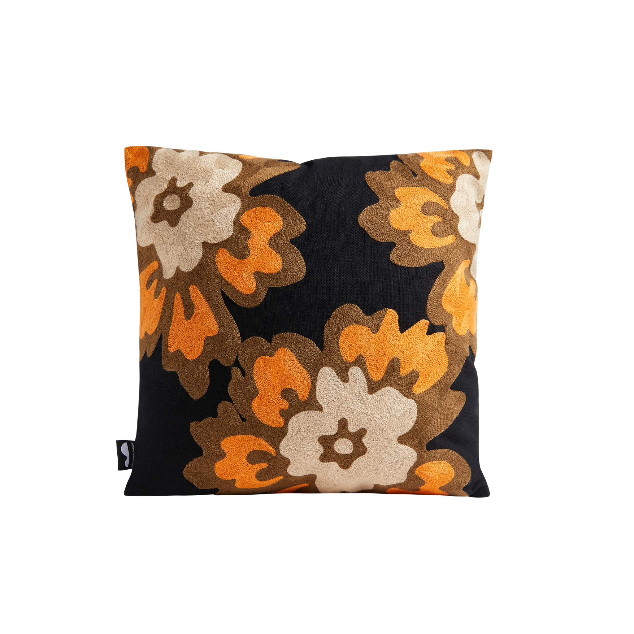 Mickalene Thomas Flower Embroidered Throw Pillow on Black