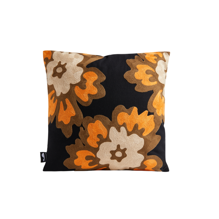 Mickalene Thomas Flower Embroidered Throw Pillow on Black